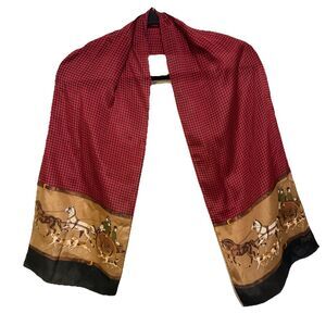 Club 7 Echo Womens Silk Scarf Houndstooth Hunting Dogs Horse Pattern 55" x 11"